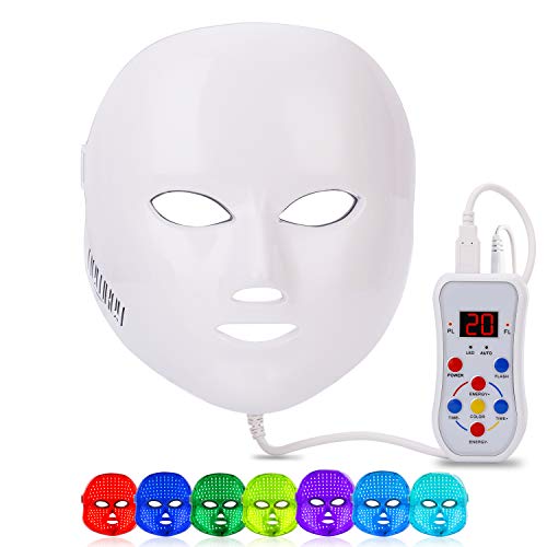 7 Farben Lichttherapie Facial Maske, NEWKEY Photon Therapie LED Gesichtsmaske für Anti-Aging Akne Entfernung, Blau/Rot Licht Anti Falten Hautpflege Hautverjüngung Maschine