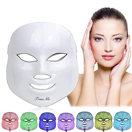 Lichttherapie Maske, LED Gesichtsmaske,7 Farben LED Maske,Akne Lichttherapie Maske, Phototherapiemaske zur Behandlung von Akne, Flecken, Mitesser, Hautunreinheiten